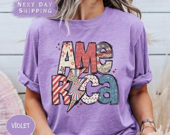 Comfort Colors® America Shirt, Sparkly America Tee, Independence Day shirt, 4th of July Tee, USA shirt,Red White and Blue, America Tee