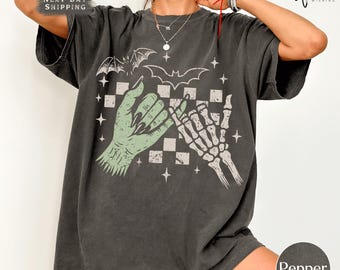 Halloween Skeleton Hands Comfort Colors Shirt, Wicked Hands Couples Tee, Spooky Season Retro Fall Halloween Shirt, Scary Gift for Couples