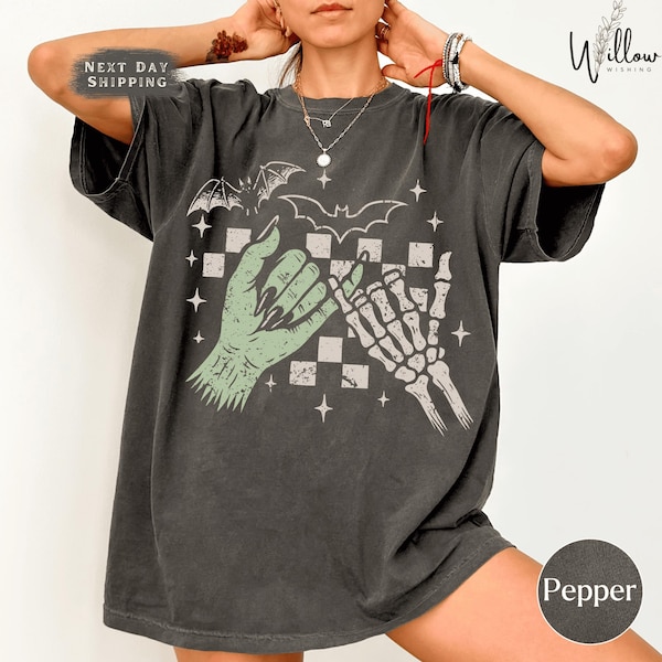 Halloween Skeleton Hands Comfort Colors Shirt, Wicked Hands Couples Tee, Spooky Season Retro Fall Halloween Shirt, Scary Gift for Couples