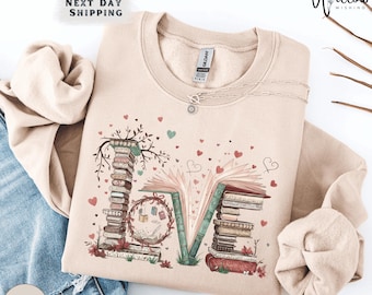 Book Lover Sweatshirt for Women, Bibliophile Graphic, Cozy Cottagecore Gift