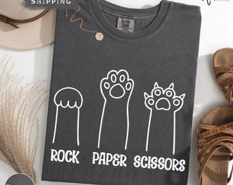 Comfort Colors Rock Paper Scissors Cat Paw Shirt, Funny Cat Lover Tee, Unisex Cat Owner Apparel, Gift for Cat Mom