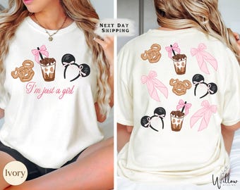 Just a Girl Disney Comfort Colors Tee, Coquette Bow Coffee Mickey Cake Disney Magic Kingdom Shirt, Watercolor Pastel Girly Princess Vibes