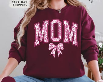 Sweatshirt coquette maman avec noeud rose, cadeau girly de la fête des mères, joli pull maman tendance, pull maman féminin, cadeau fête des mères