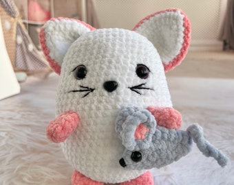 Crochet Loaf Cat and Mouse Pattern, Amigurumi Tutorial (PDF) in English (USA terms)