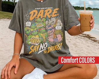 Comfort Colors Vintage TMNT DARE Shirt Ninja Turtles Say No To Drugs Graphic Tee 90s Retro Pizza Halloween T-Shirt Comfort Colors Shirt