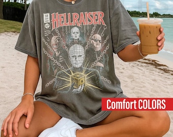 Comfort Colors Vintage Hellraiser Comic Shirt, Retro Pinhead Graphic Tee, 80s Horror Movie T-Shirt, Cenobite Gothic Streetwear Tee