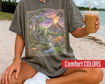 Retro 90s Comfort Colors Jurassic Dinosaur Shirt, Vintage T-Rex & Triceratops Shirt, 90s Prehistoric Shirt, Gift For Man And Woman