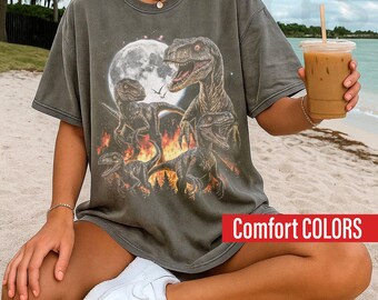 Retro 90s Comfort Colors Velociraptor Shirt, Vintage Velociraptor Dinosaur Jurassic Aesthetic Shirt, Gift For Man And Woman
