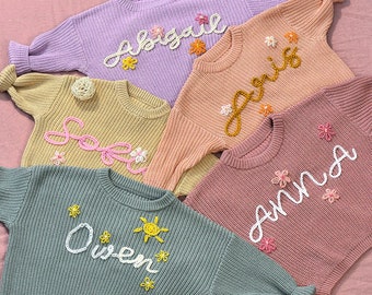 Personalized Name Baby Sweater, Custom Embroidered Knitted Sweater, Custom Knit for Babies,Baby Shower Gift, Toddler gift, Custom baby gift.