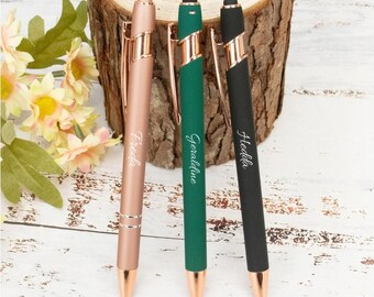 Stylo de luxe personnalisé en or rose doux au toucher, stylos de mariage, stylos personnalisés, cadeaux pour les enseignants, cadeau d'anniversaire, cadeau de mariage personnalisé