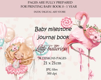 Printable baby girl milestone memory book, Baby Memory Book Pages, First Year Keepsake Journal, Recording baby scrapbook album