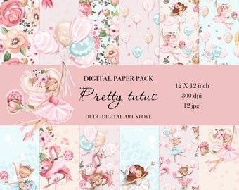 Digital Paper pack, Charming Animals Digital Paper Set, Girl Printable Scrapbook Pack