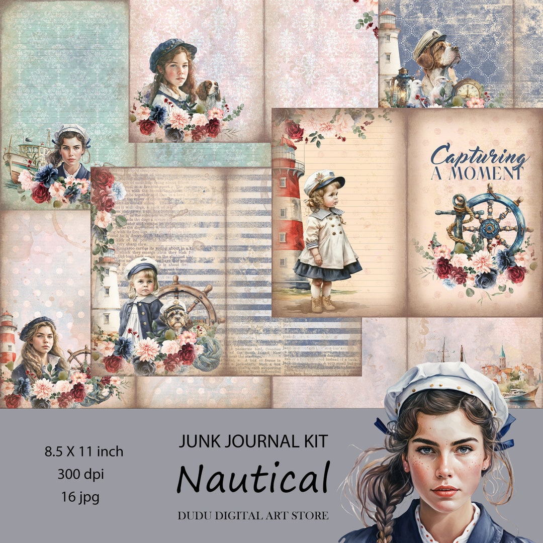 Nautical Junk Journal Kit, Printable Junk Journal Pages, Marine Digital ...