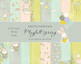 Pastel Digital Paper Set, Gendre neutral Printable Scrapbook Pack, Digital Paper pack