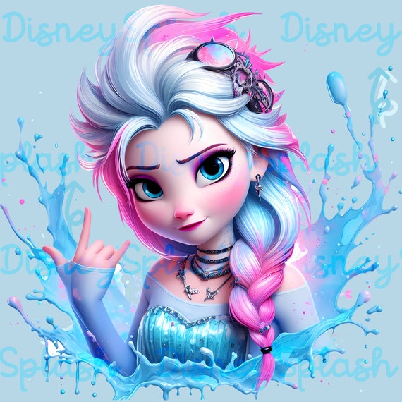 Punk Rock Elsa Clipart: Watercolor Splash PNG Image (digital