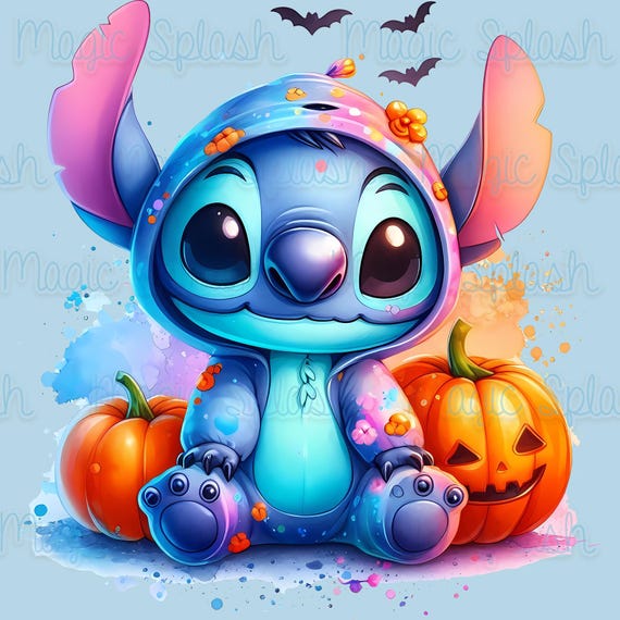 スティッチのハロウィンパジャマ PNG：水彩スプラッシュクリップアート