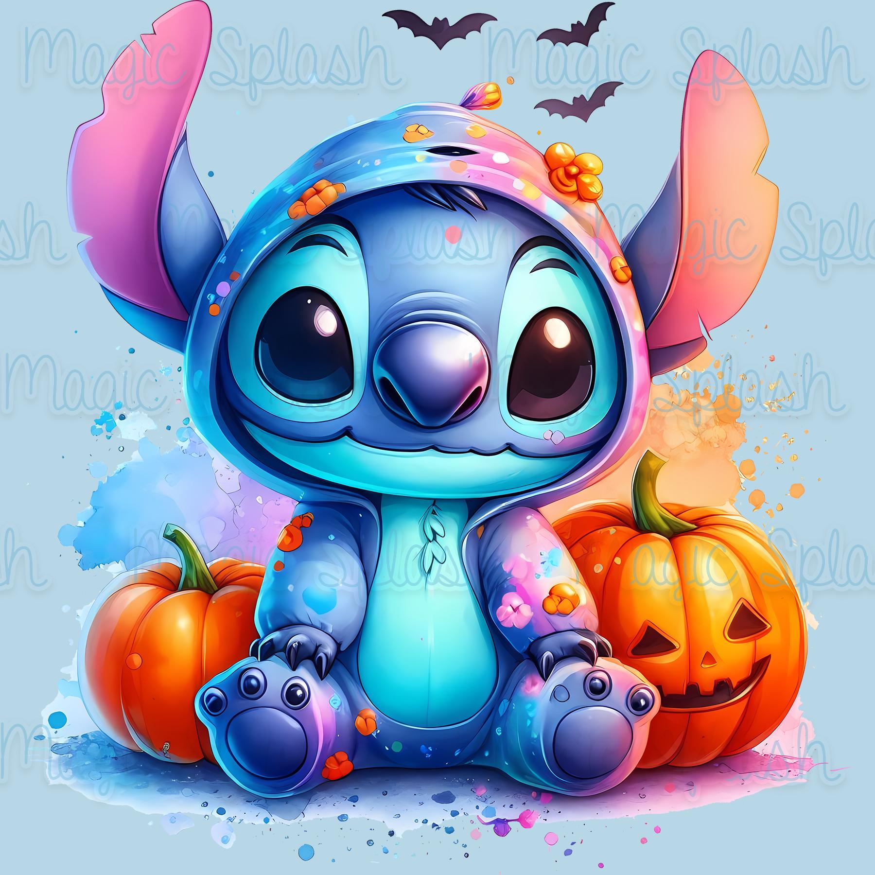 スティッチのハロウィンパジャマ PNG：水彩スプラッシュクリップアート