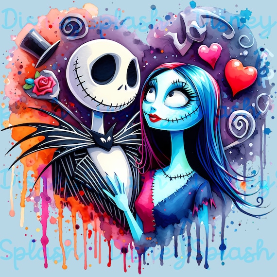 Jack and Sally Watercolor Clipart: Nightmare Before Christmas PNG