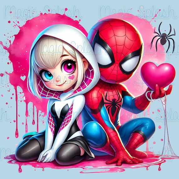 スパイダーマン・バレンタインの水彩画クリップアート：スパイダー