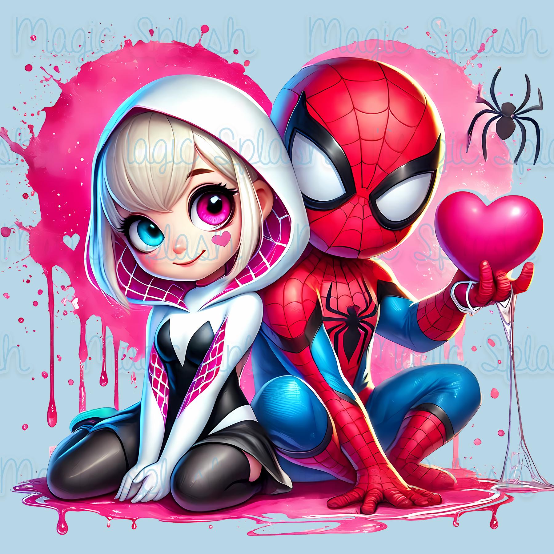 スパイダーマン・バレンタインの水彩画クリップアート：スパイダー