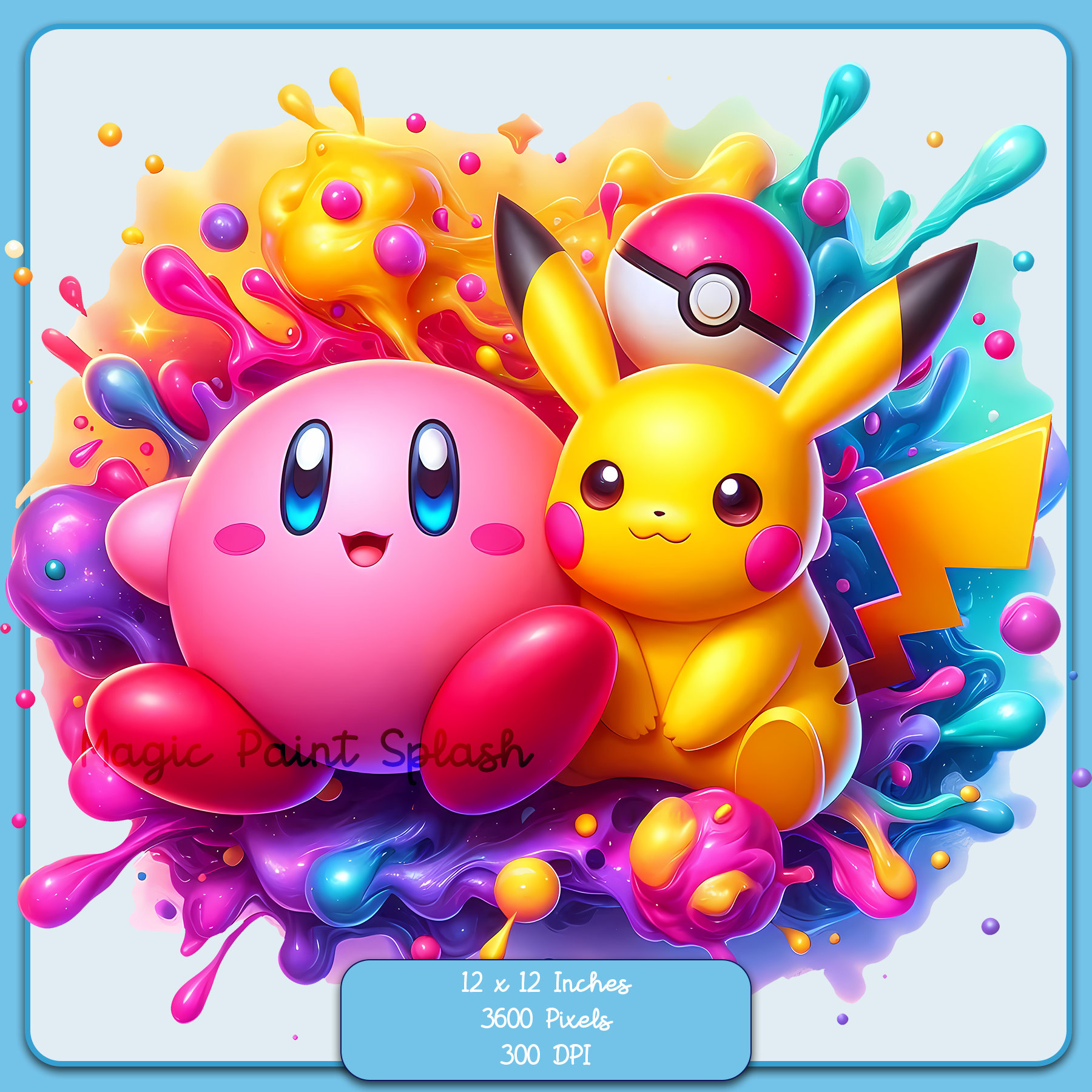 Salpicaduras de acuarela de Pikachu y Kirby, imágenes