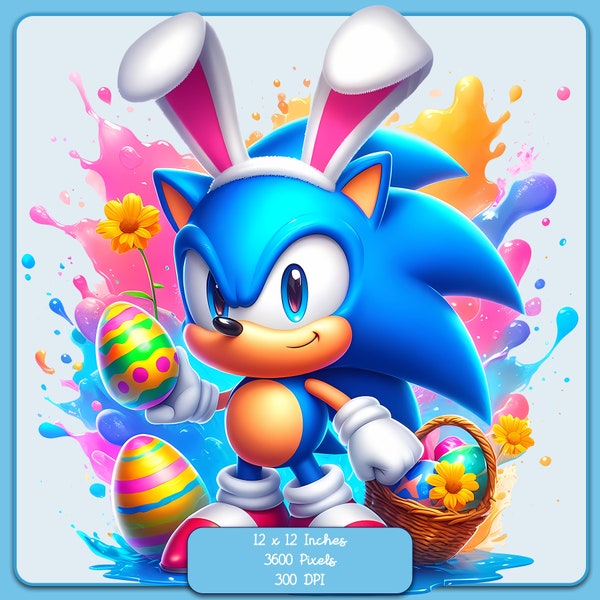 Sonic Bunny Ears Watercolor Splash, Clipart Images, Graphics and Artwork, Rainbow Aesthetic, PNG Gaming Images