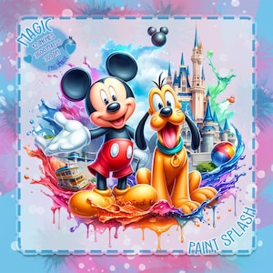 Mickey and Pluto Disneyland Watercolor Splash PNG (Digital Download)