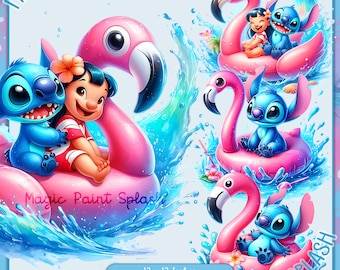 5 Lilo and Stitch Flamingo Floatie PNG Clipart: Summer Graphics (Digital Download)