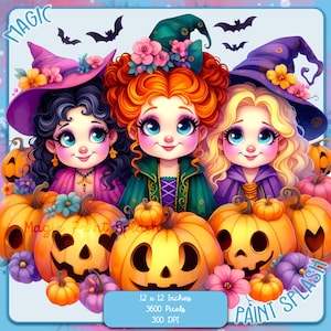 Sanderson Sisters Pumpkins aquarel splash, clipartafbeeldingen, graphics en artwork, Rainbow esthetiek, Hocus Pocus-afbeeldingen png