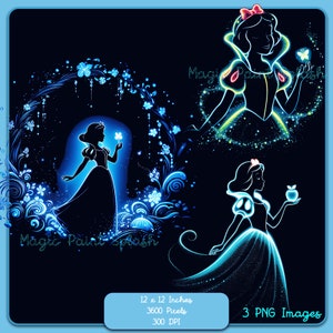 3 Schneewittchen-Silhouette PNG-Bilder, Clipart-Bilder, Grafiken und Kunstwerke, leuchtende Regenbogenästhetik, PNG süße Prinzessinnenbilder