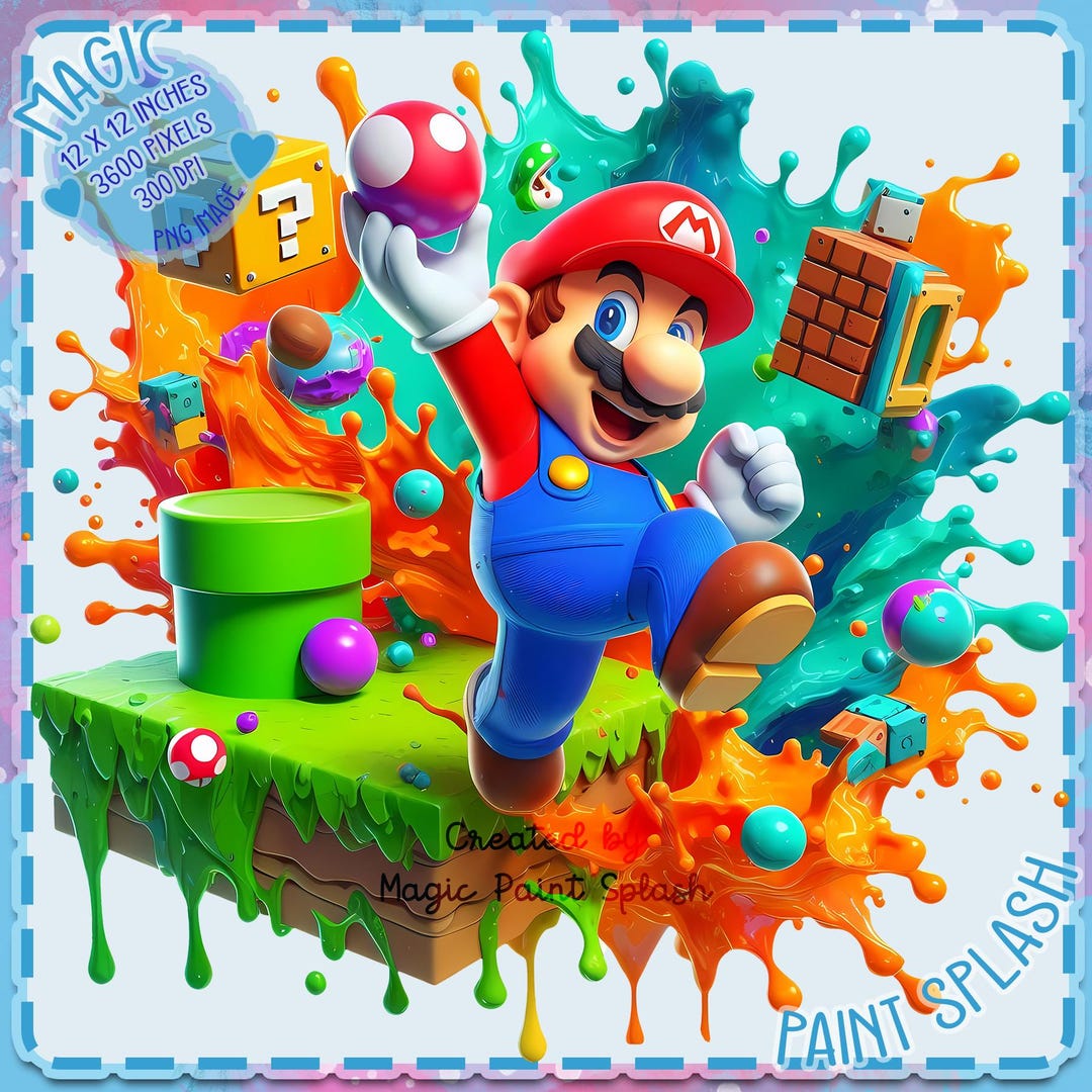 Mario Jump Watercolor Splash, Clipart Images, Graphics and Artwork