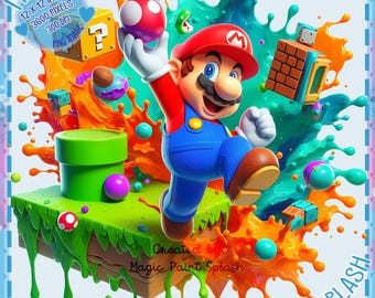 マリオジャンプクリップアート：水彩スプラッシュPNG画像（デジタル