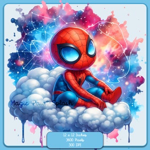 Images clipart aquarelle galaxie Spidey, graphiques et illustrations, images de films de super-héros PNG, esthétique arc-en-ciel