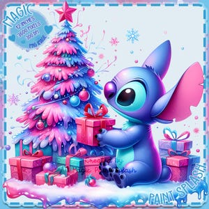 Stitch's Weihnachtsbaum Aquarell Splash, Clipart Bilder, Grafiken und Kunstwerke, Regenbogen Ästhetik, PNG süße Weihnachtsferien Bilder