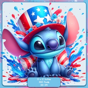 Stitch 4 luglio Acquerello Splash, Immagini Clipart, Grafica e opere d'arte, Estetica arcobaleno, Immagini PNG per le celebrazioni carine