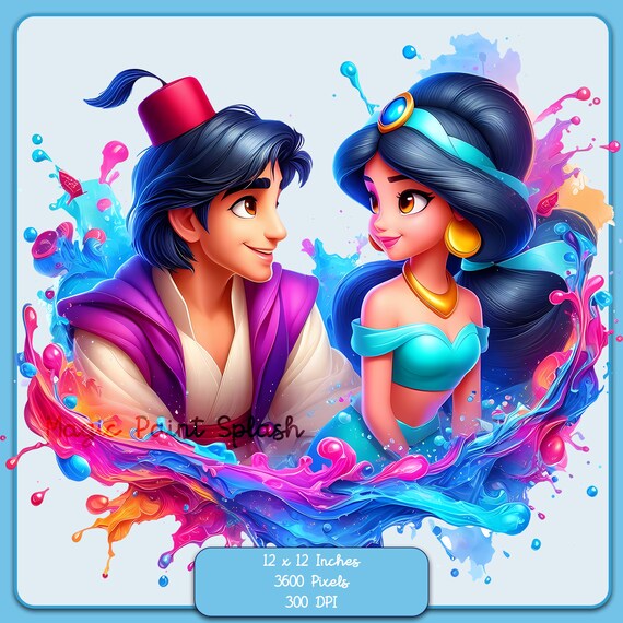 Aladdin and Jasmine PNG Clipart, Disney Couple Digital Art for