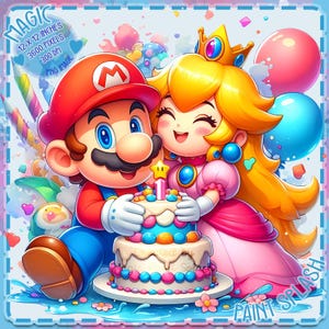 Images clipart anniversaire Mario et Peach, images clipart, graphiques et oeuvres d'art, esthétique arc-en-ciel, images de jeu PNG