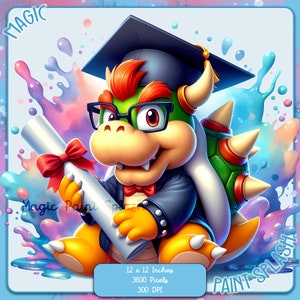 Bowser Diplom Abschluss Aquarell Splash, Clipart Bilder, Grafiken und Kunstwerke, Regenbogen Ästhetik, PNG Gaming Bilder