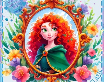 Merida's Mirror Watercolor Clipart: Princess PNG Image (Digital Download)
