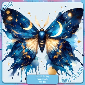 Celestial Moon Moth Aquarell Splash, Clipart-Bilder, Grafiken und Kunstwerke, Regenbogenästhetik, PNG Bug-Bilder