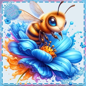 Aquarelle Splash fleur bleue abeille, Images Clipart, graphiques et oeuvres d'art, esthétique arc-en-ciel, Images animaux PNG, Clipart abeille mignon