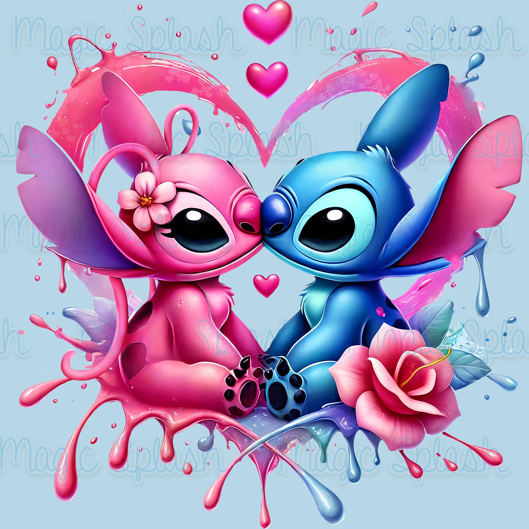 ディズニー絵画　スティッチエンジェル スティッチとエンジェルハートの水彩画 PNG、クリップアート画像、虹の