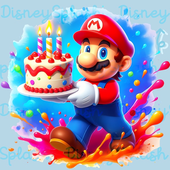 スーパーマリオの誕生日クリップアート：水彩スプラッシュPNG