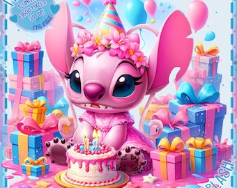 Rosa ängel födelsedags clipart | Akvarellfest PNG (digital nedladdning)