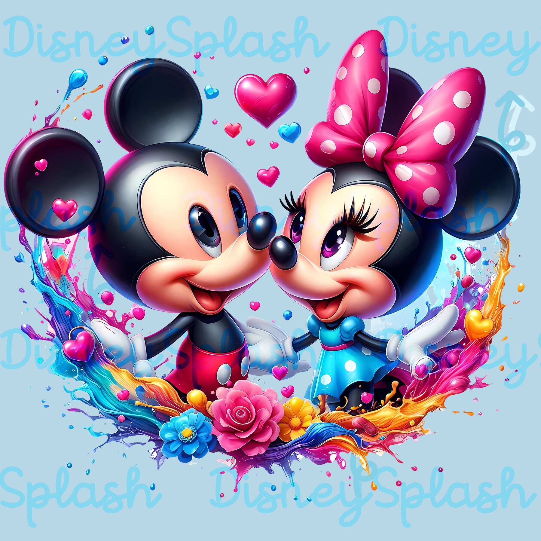 Mickey and Minnie Watercolor Clipart, Rainbow Splash (PNG) - Etsy