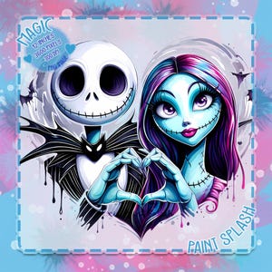 Clipart acquerello di Jack e Sally: immagini PNG di Nightmare Before Christmas