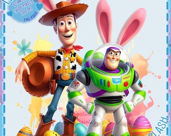 Woody and Buzz Easter PNG | Cute Toy Heroes Clipart | Bunny Ears & Eggs, Digital Download
