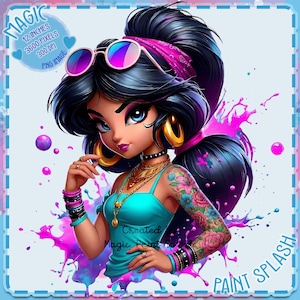 Princesa Jasmine punk PNG, Aladdin tatuado Clipart (Descarga digital, 30 cm, 300 DPI)