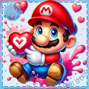 Aquarelle Splash Mario Valentine, Images Clipart, Graphiques et oeuvres d'art, Esthétique arc-en-ciel, Images de jeux PNG, Carte de voeux pour le jour de l'amour