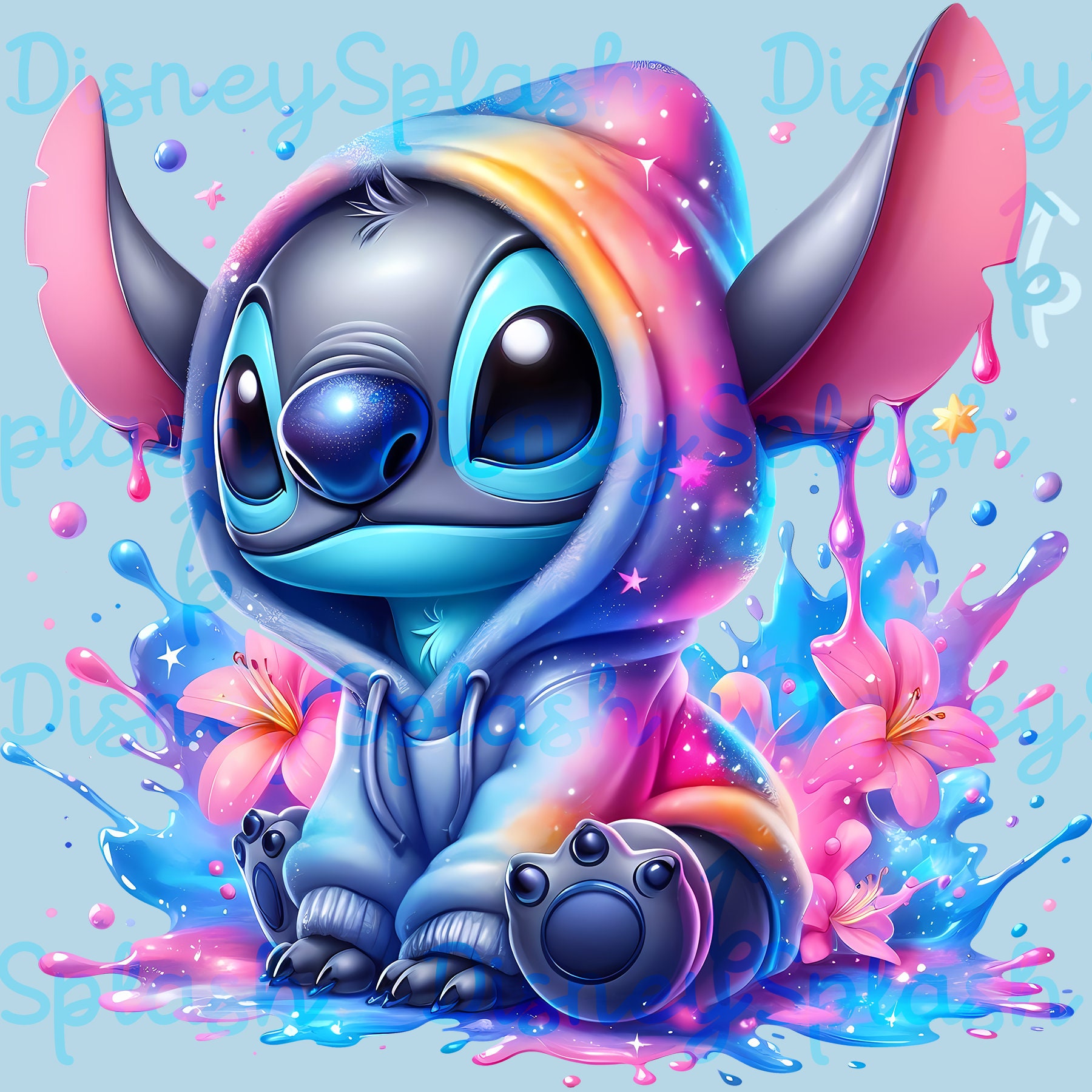 パーカーを着たスティッチのクリップアート：虹の水彩画 PNG（デジタル